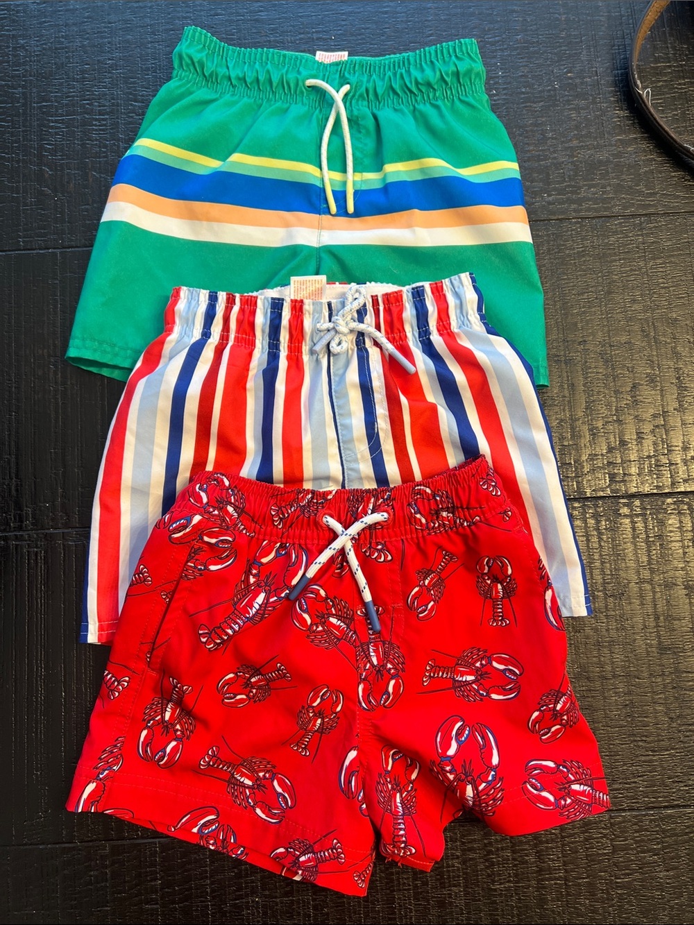 Pack of 3 Boys' Swim Shorts - Green Stripe, Red Lobster, Multi Stripe